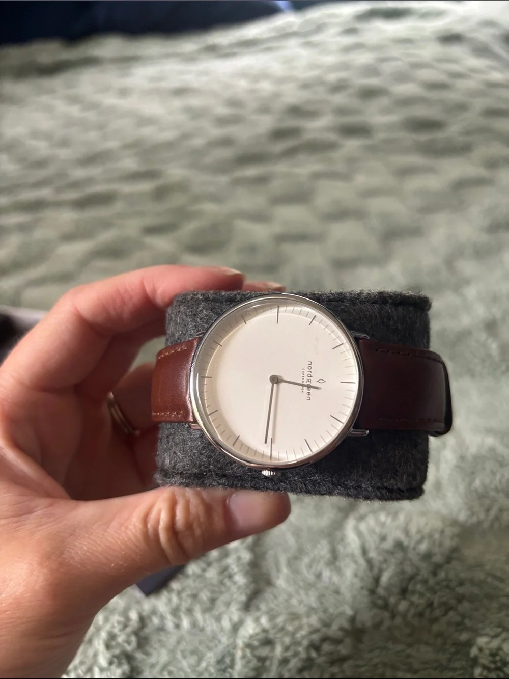 Nordgreen | Minimalist Silver Dial Watch with Brown Leather Strap - Picture 4 of 7